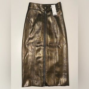 NWT Urban Outfitters Gia High Waist Long Faux Leather Pleated Gold/ Copper Skirt